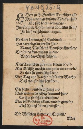 HOert zu jhr Fromen Teutschen all/ || Von einem grausame Mord vnfall/ ||