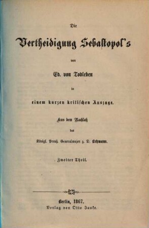 Die Vertheidigung Sebastopol's, 2