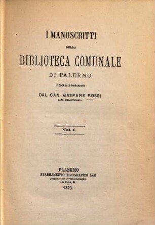 I manoscritti della Biblioteca Comunale di Palermo, 1