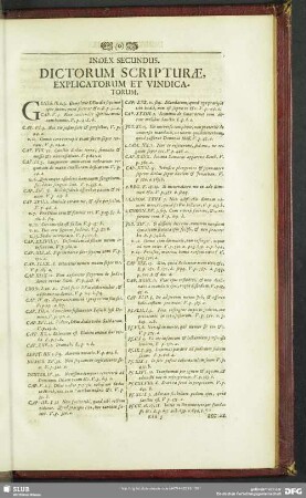 Index Secundus. Dictorum Scripturae, Explicatorum Et Vindicatorum