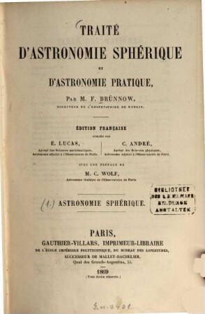 Traité d'astronomie sphérique et d'astronomie pratique, 1. Astronomie sphérique