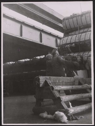 Hafenarbeiter beim Verladen von Baumwolle