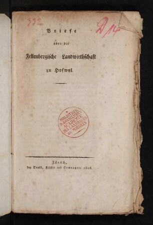 Briefe über die Fellenbergische Landwirthschaft zu Hofwyl