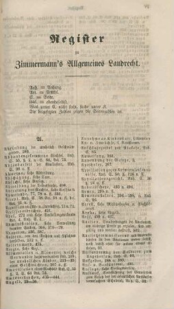 Register zu Zimmermann's Allgemeines Landrecht.