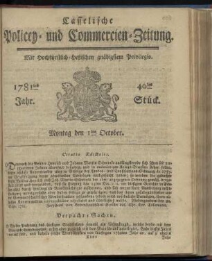 1781tes Jahr. 40tes Stück. Montag den 1ten October