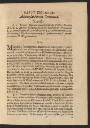 Caput Secundum. Adversariorum Sententiae