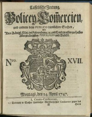 Nro. XVII, Montags, den 24. April 1747