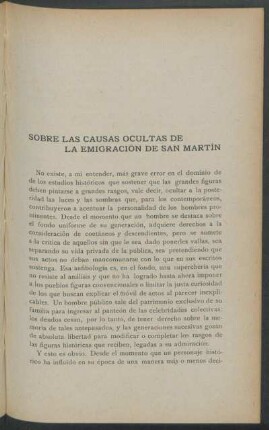 Sobre las causas ocultas de la emigración de San Martín
