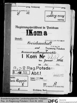 Kreishaushalt, Kreisvermögen und Kreisverwaltungsberichte des Kreises Ruppin