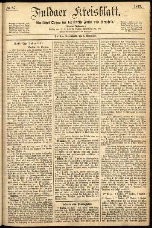 Erste Ausgabe vom Samstag, den 01. November 1873.