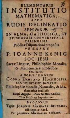 Elementaris Institutio Mathematica, Sive Rudis Delineatio Sphæræ