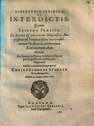 Dispvtatio Ivridica De Interdictis
