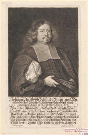 Johann Christoph (I.) Schmidt, Bürger und Genannter des Größern Rats; geb. 1613; gest. 1673