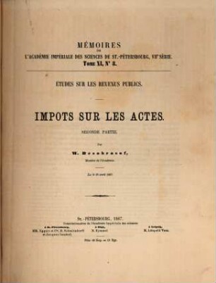 Etudes sur les revenus publics : impots sur les actes, 2
