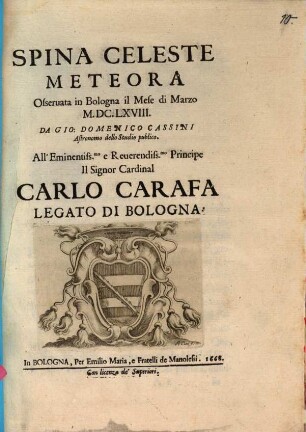 Spina celeste Meteorae observata in Bologna