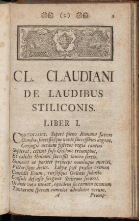 CL. Claudiani De Laudibus Stiliconis. Liber I.