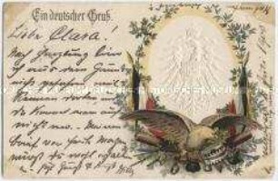 Patriotische Postkarte mit preußischem Wappen