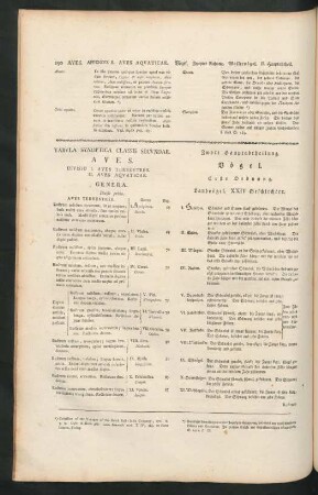 Tabula Synoptica Classis Secundae. Aves