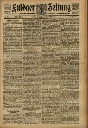 Erste Ausgabe vom Donnerstag, den 30. März 1911.