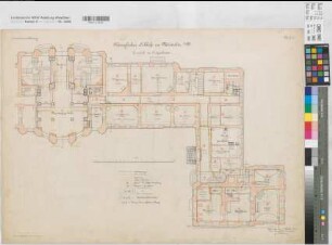 Münster (Münster) Schloß (Oberpräsidialflügel) Inventarienzeichnung Blatt 2 Grundriß Erdgeschoß mit Leitungsanlagen 1901 1 : 100 55 x 78 Lithographie: Bogdan Gisevius, Berlin KSM Nr. 1539,6