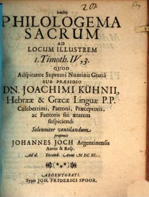 Philologema sacrum ad locum illustrem 1 Tim. IV, 3