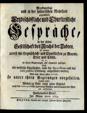 Funfzehendes Stück, Im Monat Martio 1753.