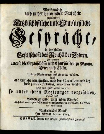 Funfzehendes Stück, Im Monat Martio 1753.