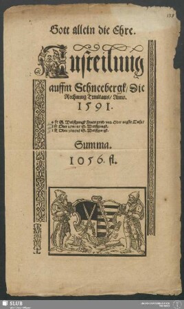 Austeilung auffm Schneebergk/ Die Rechnung Trinitatis/ Anno. 1591 ... Summa. 1056 fl.
