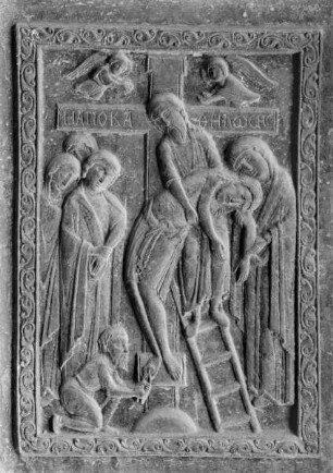 Bronzetür mit Heiligen und der Passion Christi: Kreuzabnahme