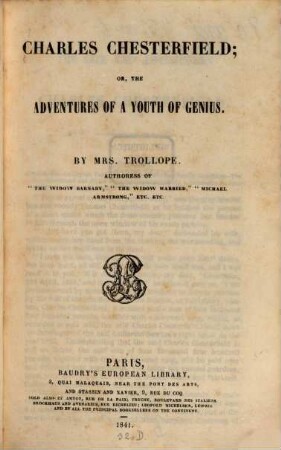 Charles Chesterfield; or, the adventures of a youth of genius