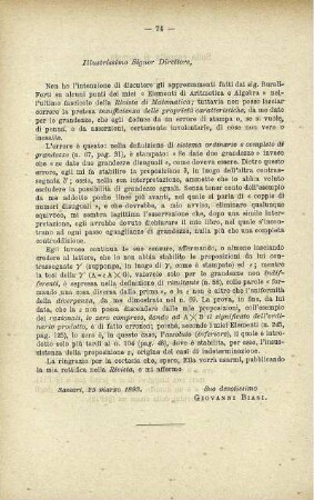 Illustrissimo Signor Direttore,