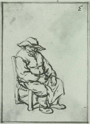 Sitzender Bauer mit Metzgerschürze