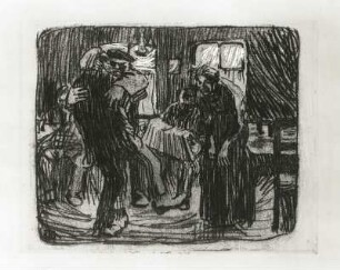 Hamburger Kneipe : Kollwitz, Käthe. Hamburger Kneipe. Vernis mou; 19,2 x 24,7 cm. 1901. Dresden: Kupferstich-Kabinett A 1901-797, Kl. 58/I a