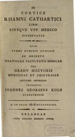 De cortice rhamni cathartici Linn. eiusque usu medico diss. inaug.