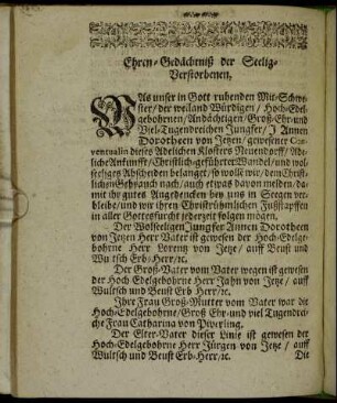 Ehren-Gedächtniß der Seelig-Verstorbenen.