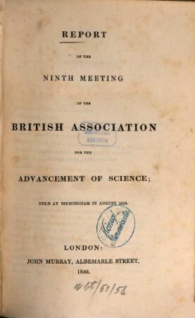 Report of the ... meeting. 9. 1839 (1840)