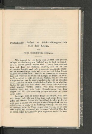 Deutschlands Bedarf an Stickstoffdüngemitteln nach dem Kriege.