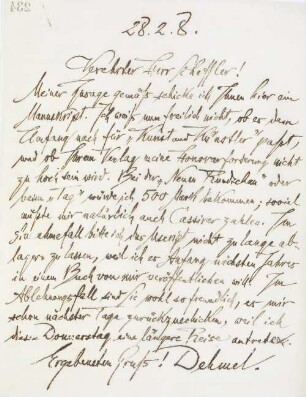 Brief an Karl Scheffler in der Redaktion von Kunst und Künstler
