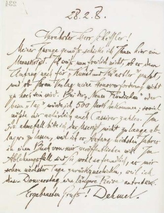 Brief an Karl Scheffler in der Redaktion von Kunst und Künstler