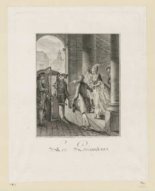 Les Précautions, Blatt 2 der Folge "Suites d'Estampes pour servier a l'Histoire du Costume en France dans le Dix-Huitième Siècle"
