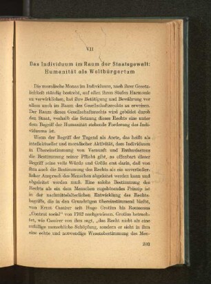 VII. Das Individuum im Raum der Staatsgewalt: Humanität als Weltbürgertum