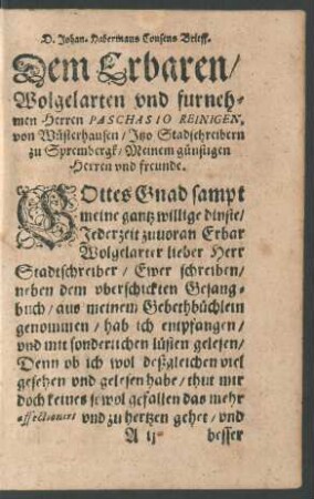 D. Johan. Habermans Consens Brieff.
