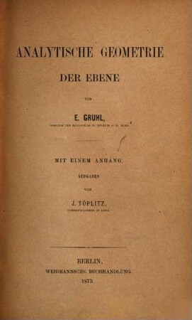 Lehrbuch der analytischen Geometrie, I