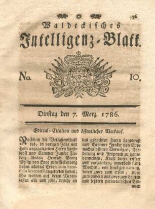 No. 10, Dinstag den 7. Merz 1786