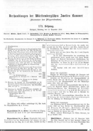 173. Sitzung, Stuttgart, 19.12.1916