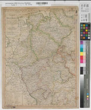 Westfalen Territorialkarte Charte von Westphalen 1813 5 dt. Meilen = 5,3 cm 59 x 44 kol. Stich: Homanns Erben, Nürnberg, dann Christoph Fembo nach LeCoq von F. L. Güssefeld B Nr. 355e