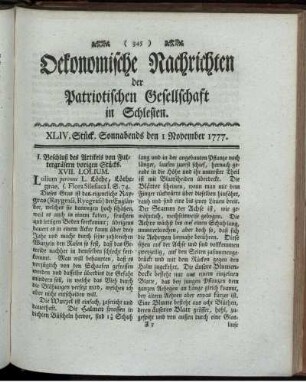 XLIV. Stück. Sonnabends den 1 November 1777.
