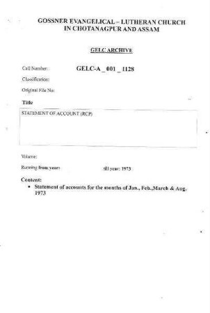 STATEMENT OF ACCOUNT (RCP)