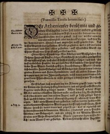 (Præmissis Titulis honorisicis) [Abdanckungs Rede].