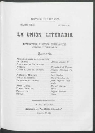 Entrega 5, Noviembre de 1909